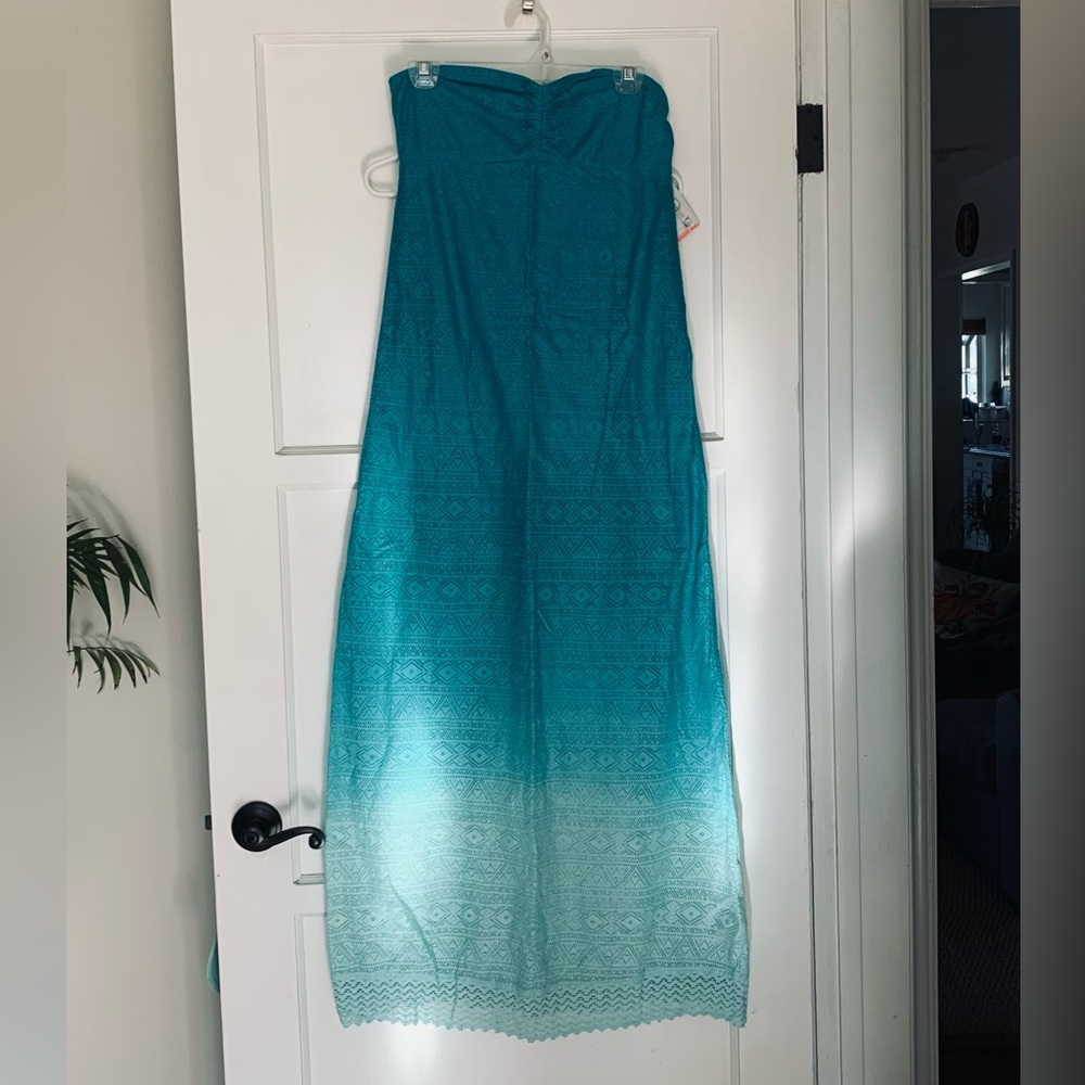 NWT Juniors Roxy Maxi Dress Size Medium Teal Hombre Lace Outside Strapless